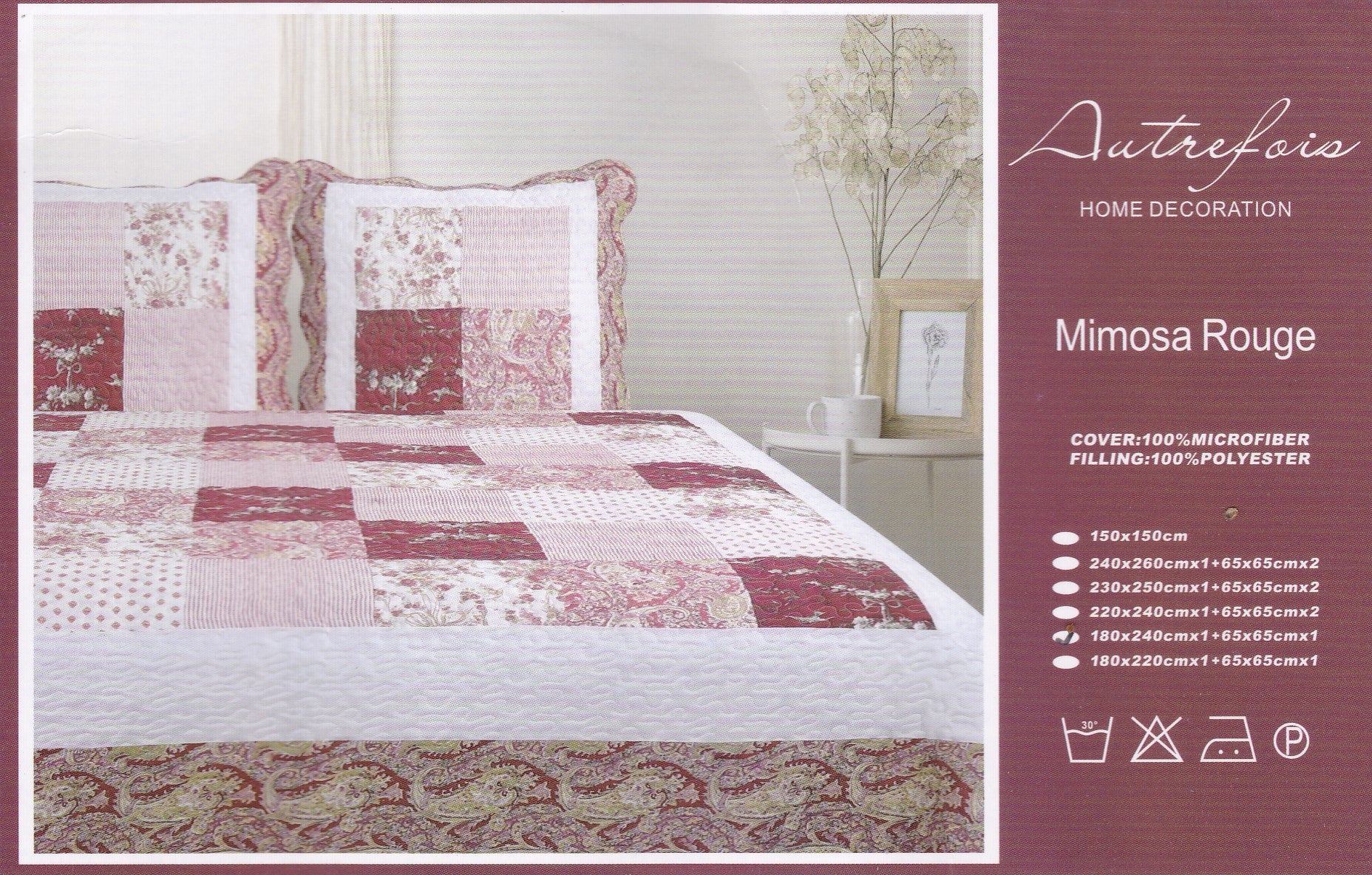 Boutis provenzale matrimoniale Autrefois Mimosa Rouge