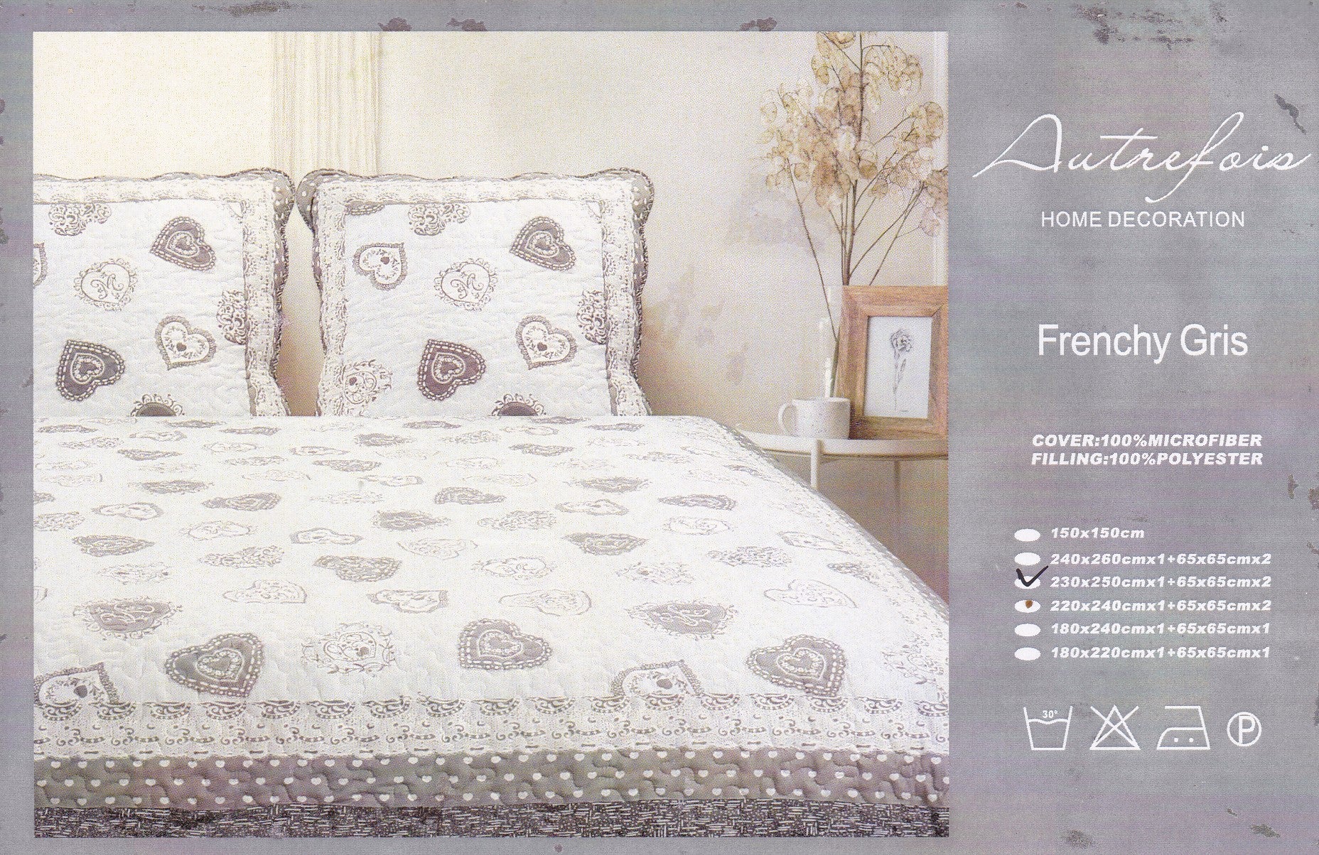 Boutis provenzale matrimoniale Autrefois Frenchy Gris