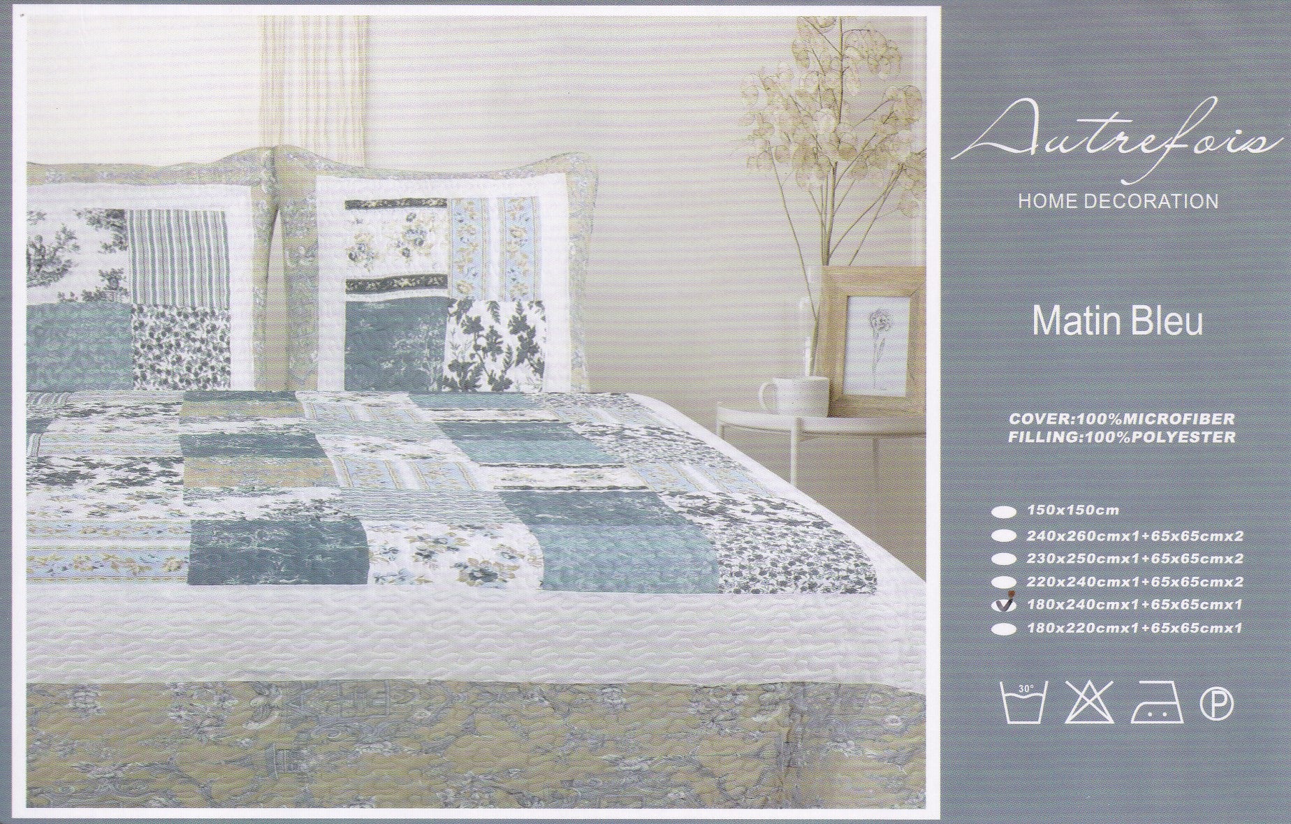 Boutis provenzale matrimoniale Autrefois Matin Bleu