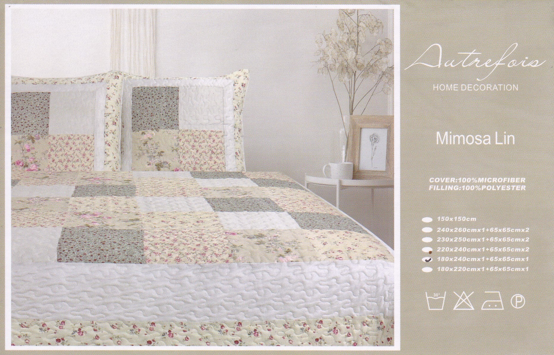 Boutis provenzale matrimoniale Autrefois Mimosa Lin