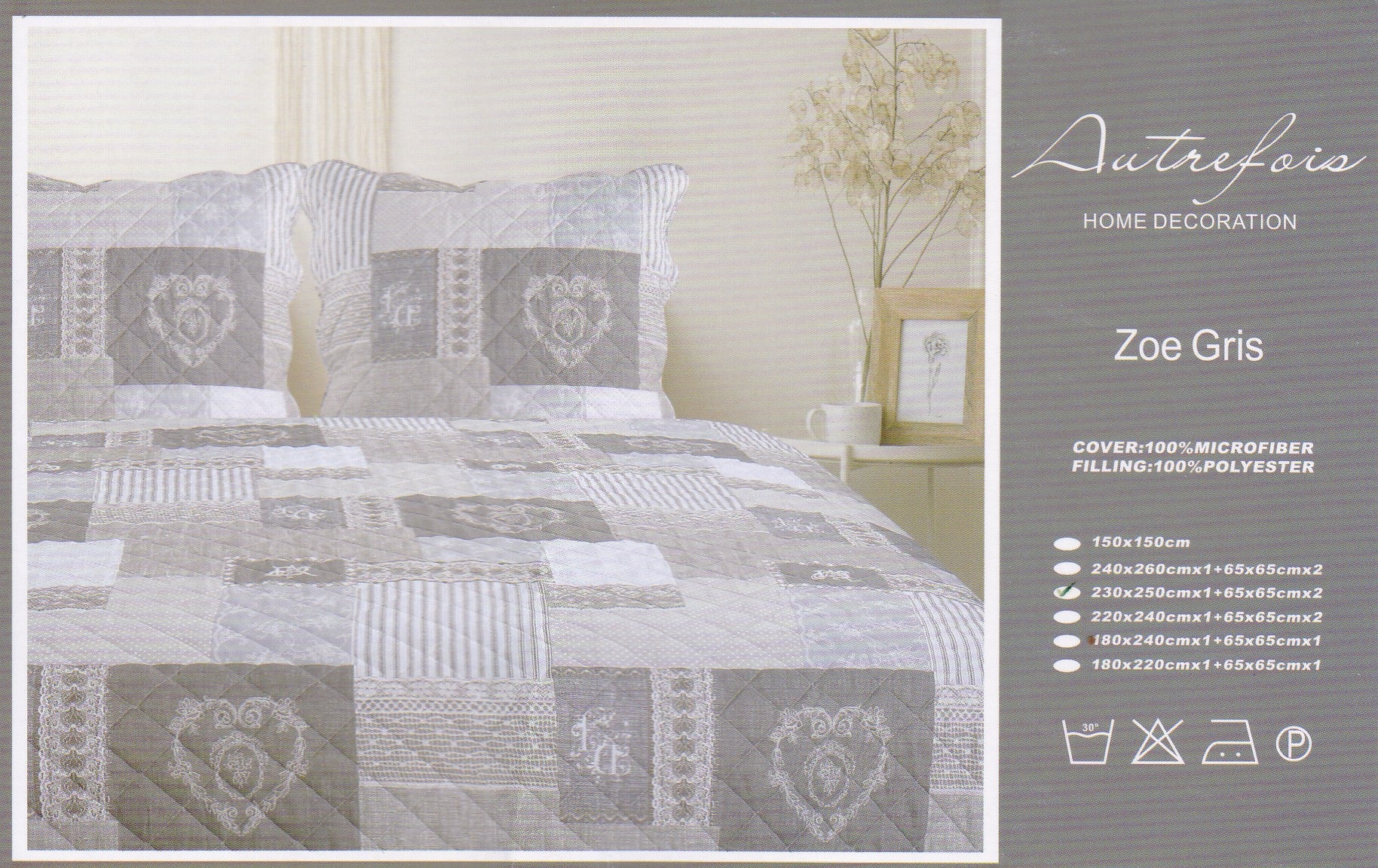 Boutis provenzale matrimoniale Autrefois Zoe Gris