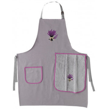 Grembiule ricamato con torchon in spugna di cotone collezione Lavande