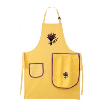 Grembiule ricamato con torchon in spugna di cotone collezione Lavande