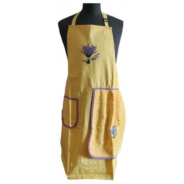 Grembiule ricamato con torchon in spugna di cotone collezione Lavande