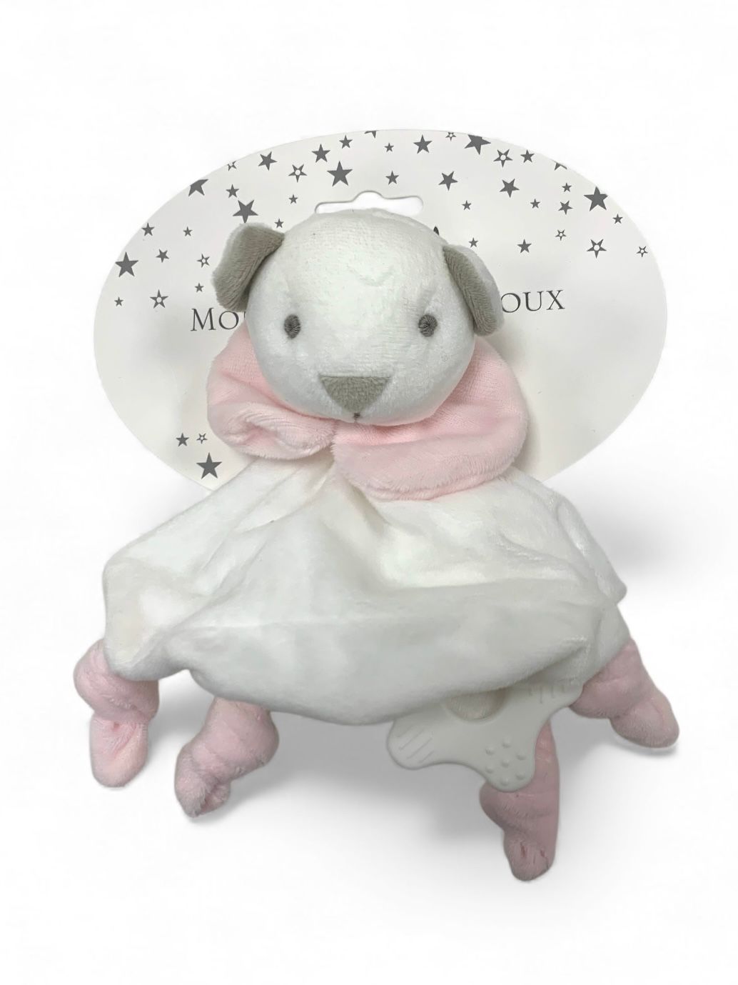 Toudoux Cagnolino bianco e rosa con anello da dentizione