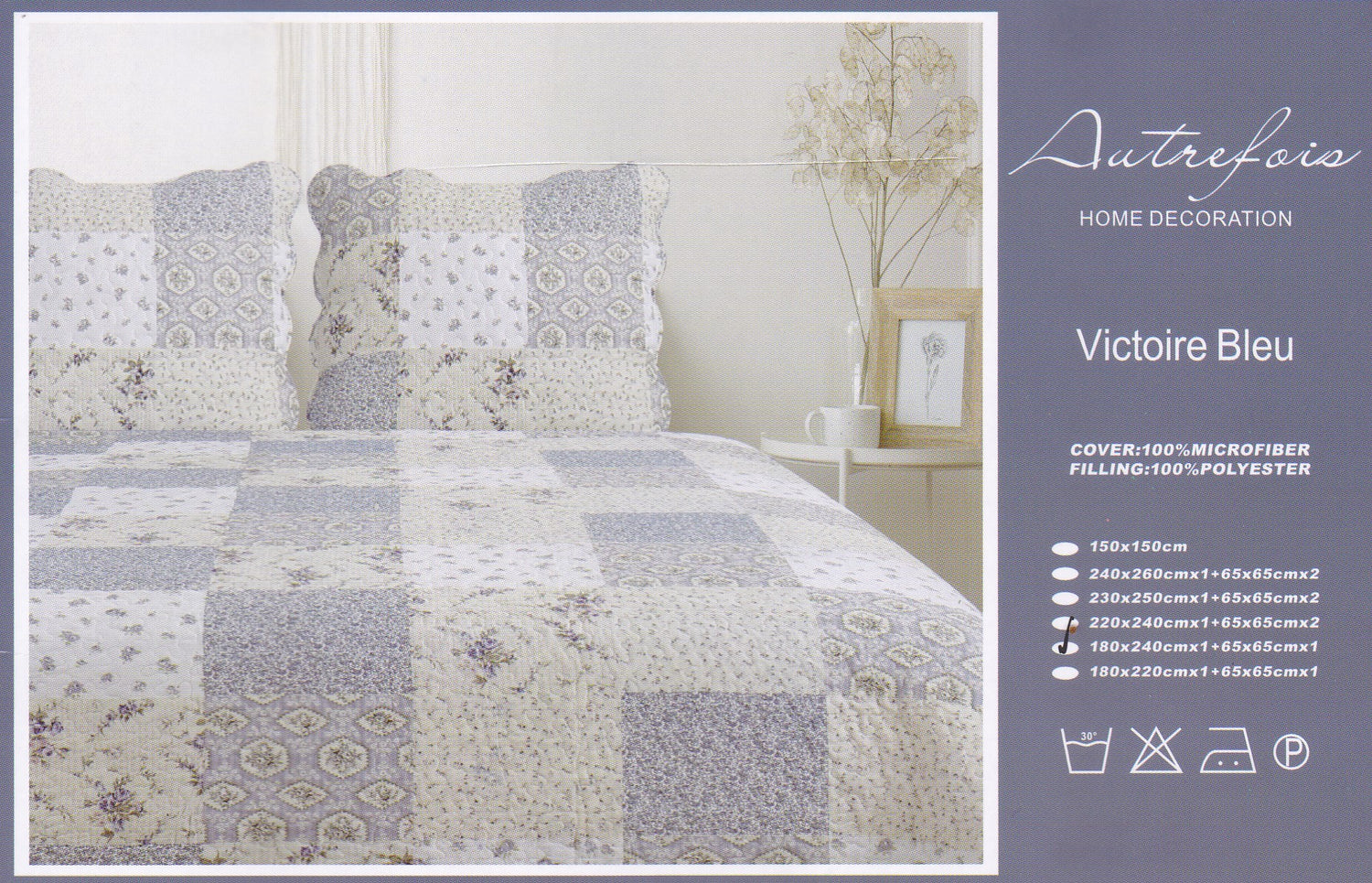 Boutis provenzale matrimoniale Autrefois Victoria Bleu