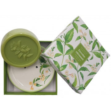 Cofanetto con saponetta alla verveine e porta sapone in ceramica decorata, come in provenza