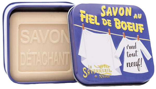 Sapone smacchiante al Fiel de Boeuf in scatola di latta, come in provenza