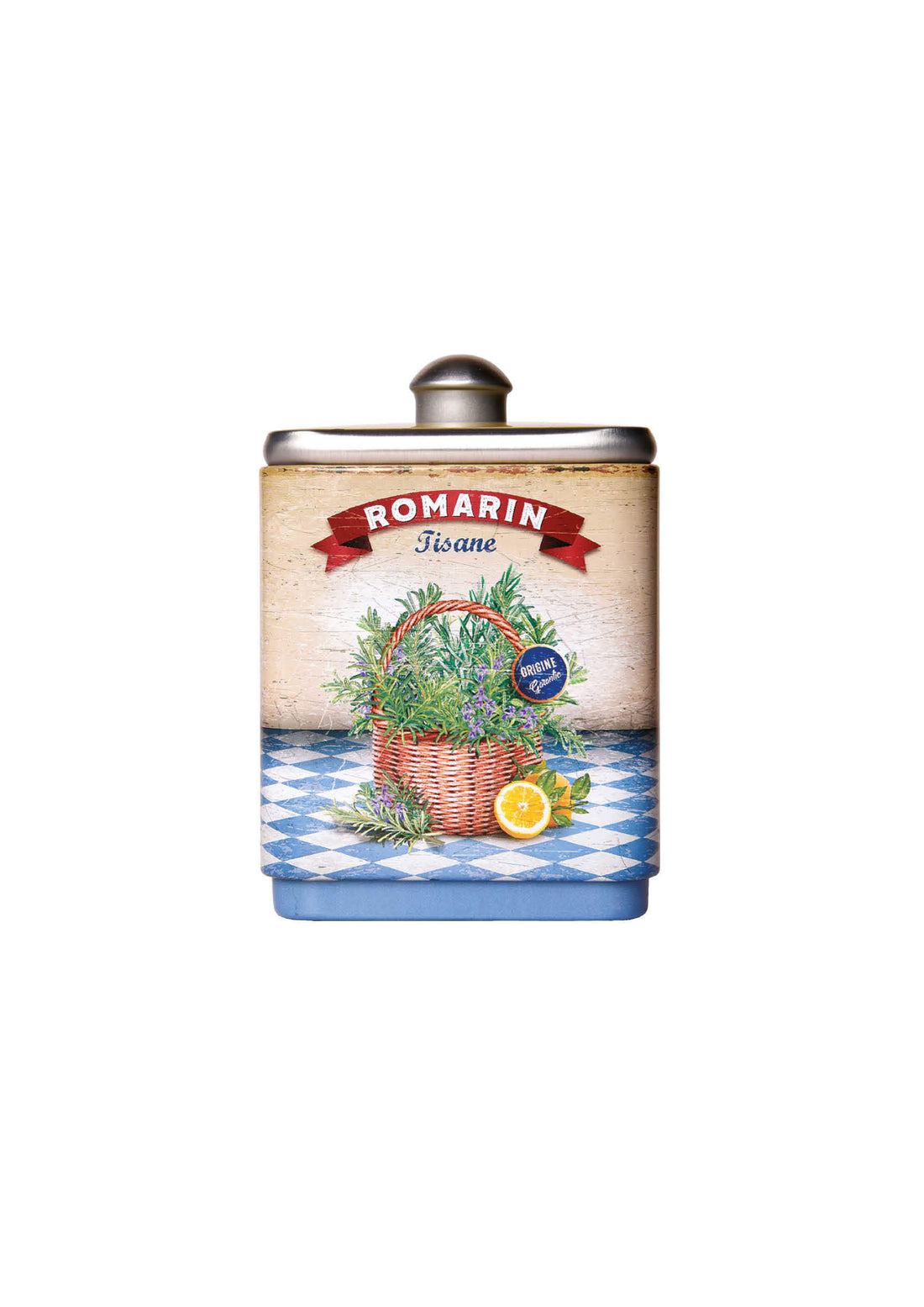 Tisana al Rosmarino proveniente da agricoltura biologica in un elegante scatola di latta, come in provenza