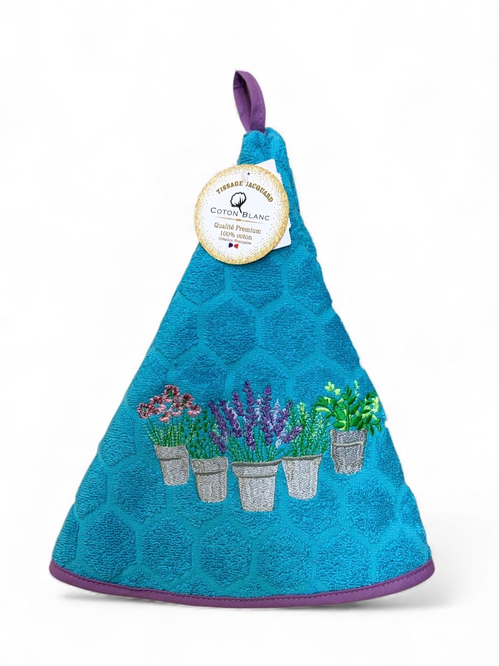 Asciugamani rotondi provenzali in spugna jacquard ricamati