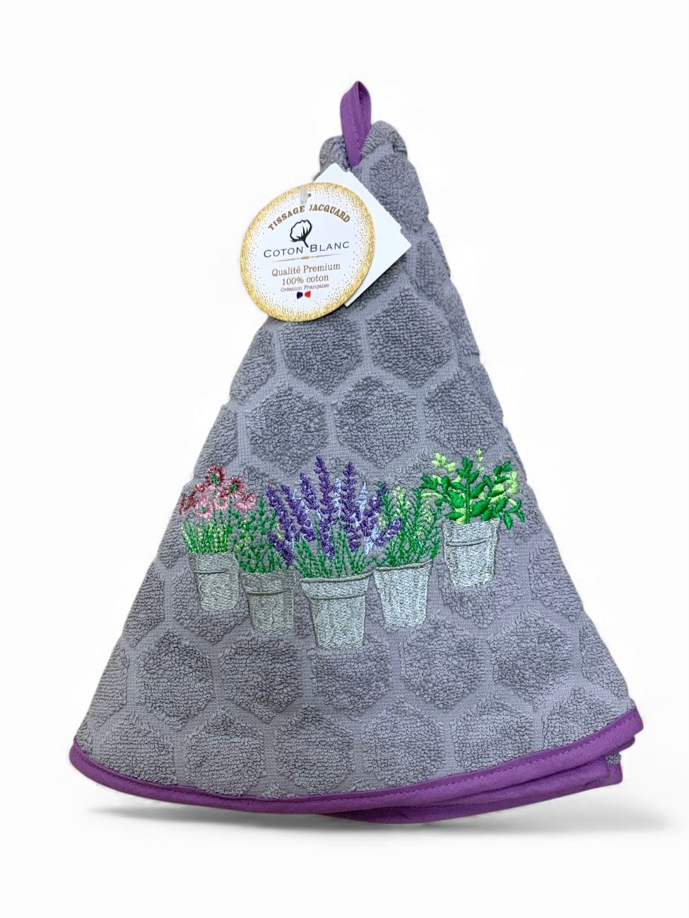 Asciugamani rotondi provenzali in spugna jacquard ricamati