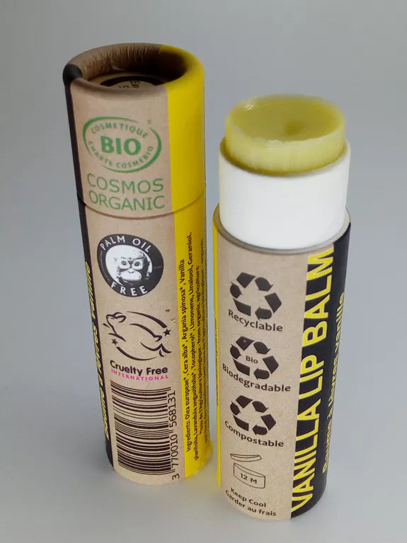 Balsamo labbra biologico idratante alla vaniglia a base di oli biologici e oli essenziali rinfrescanti, come in provenza