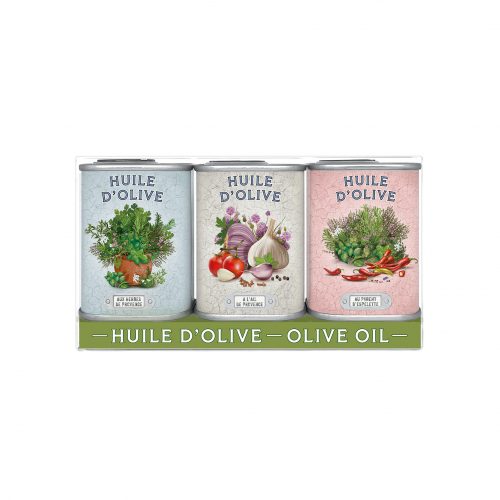 Cofanetto di olio di oliva extra vergine PROVENCE aromatizzati in latta da 75 ml