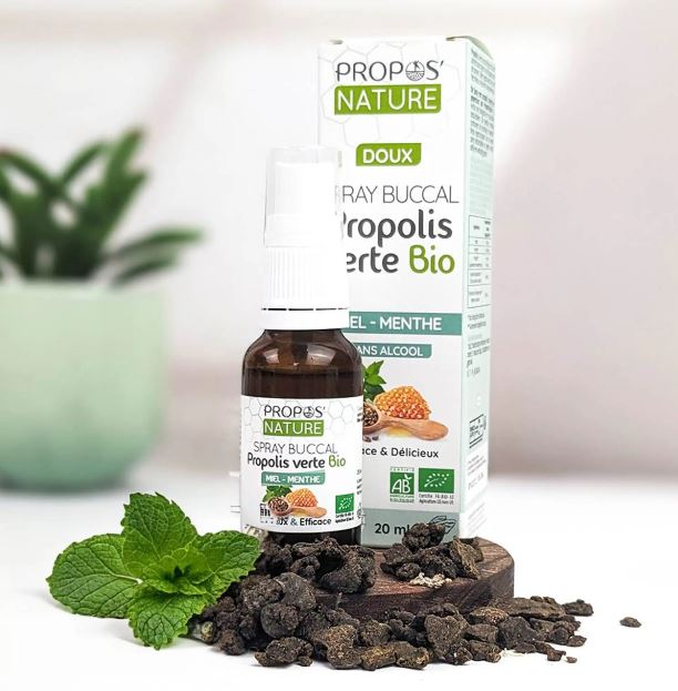 Spray Biologico Propoli, Miele e Olio Essenziale di menta Piperita SENZA ALCOOL