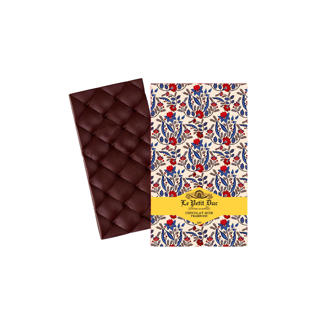 Tavoletta di cioccolato fondente bio e lamponi
