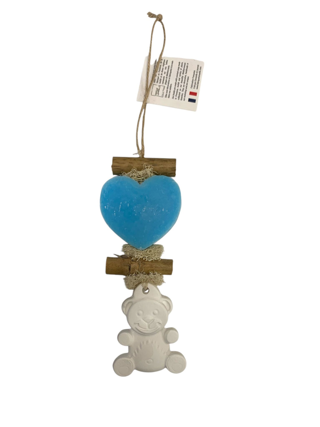 Treccia di sapone cuore azzurro e orsetto in gesso