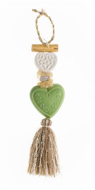 Treccia di sapone cuore verde alla verveine e cuore di gesso
