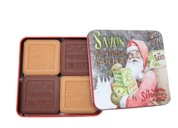 Scatola di metallo Babbo Natale e Saponi  4 da 100g